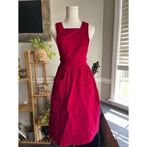 Vintage 90s Dark Pink Corduroy Pinafore Dress Size Small